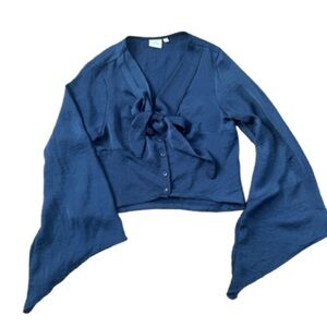 Good Luck Gem Navy Long Flowy Sleeve Blouse